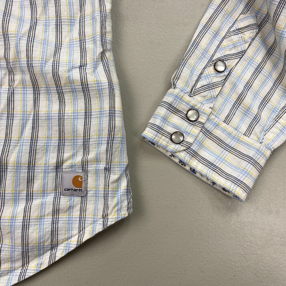 Carhartt Western Pearl Snap Shirt Womens Large Plaid Floral Trim Top WS024 LPW - Picture 3 of 11